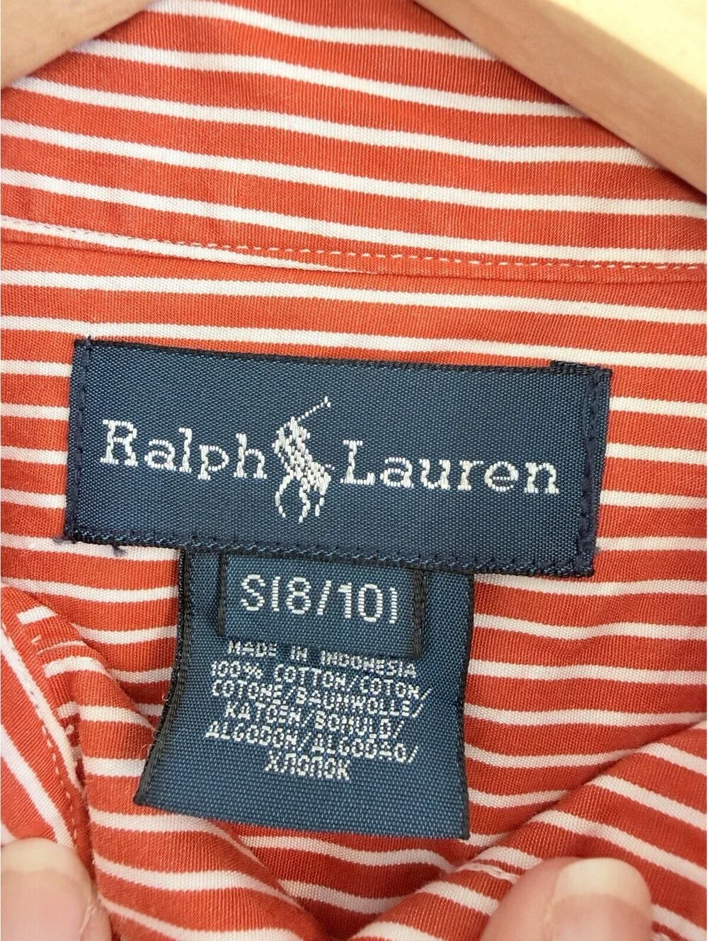 Ralph Lauren Kids Striped Button-Up Shirt Orange/White Boy’s Size S 8/10 Preppy